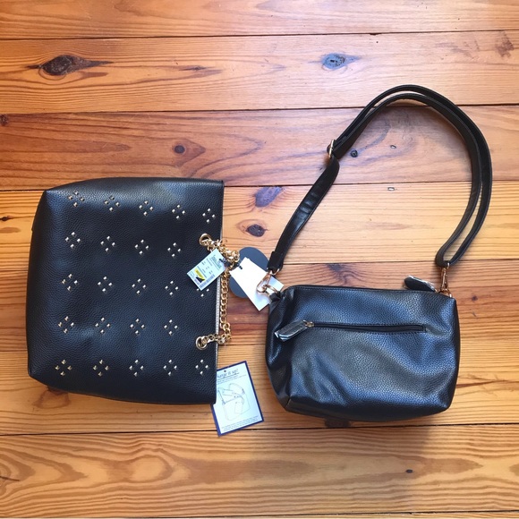 ImoShion USA Black Faux Leather Gold Chain Charger USB Purse Bundle, NWT, 14” - Picture 7 of 16